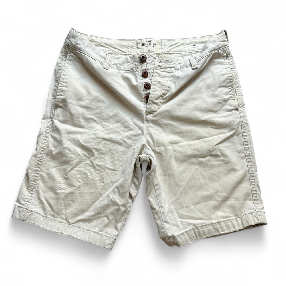 Hollister Vintage Mens Cream Multi Button Fly Shorts Size 31 Y2K Preppy